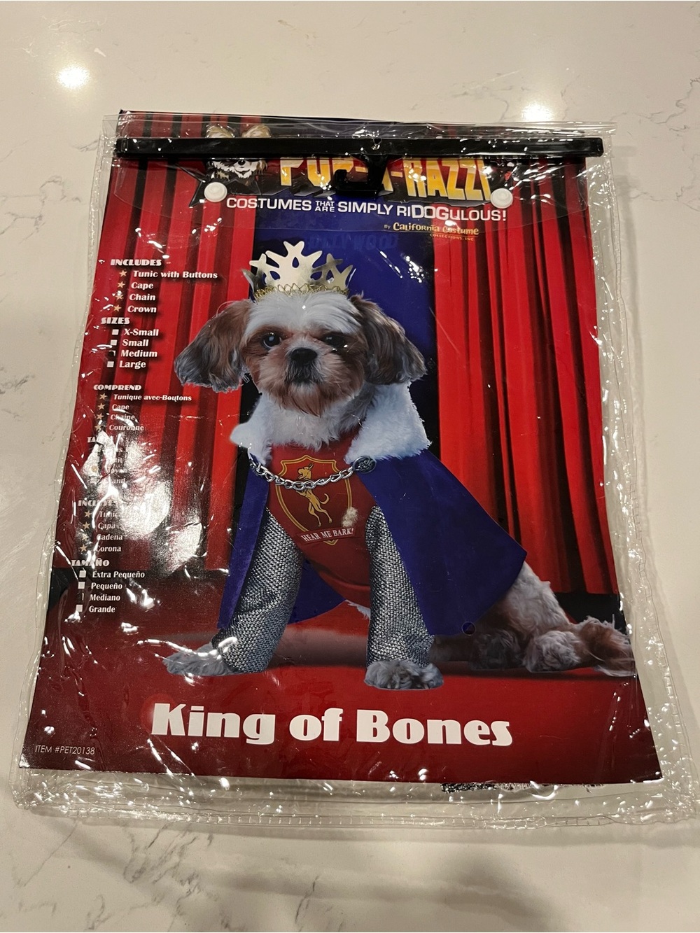 King of Bones Dog Costume in Purple and Gold -size medium